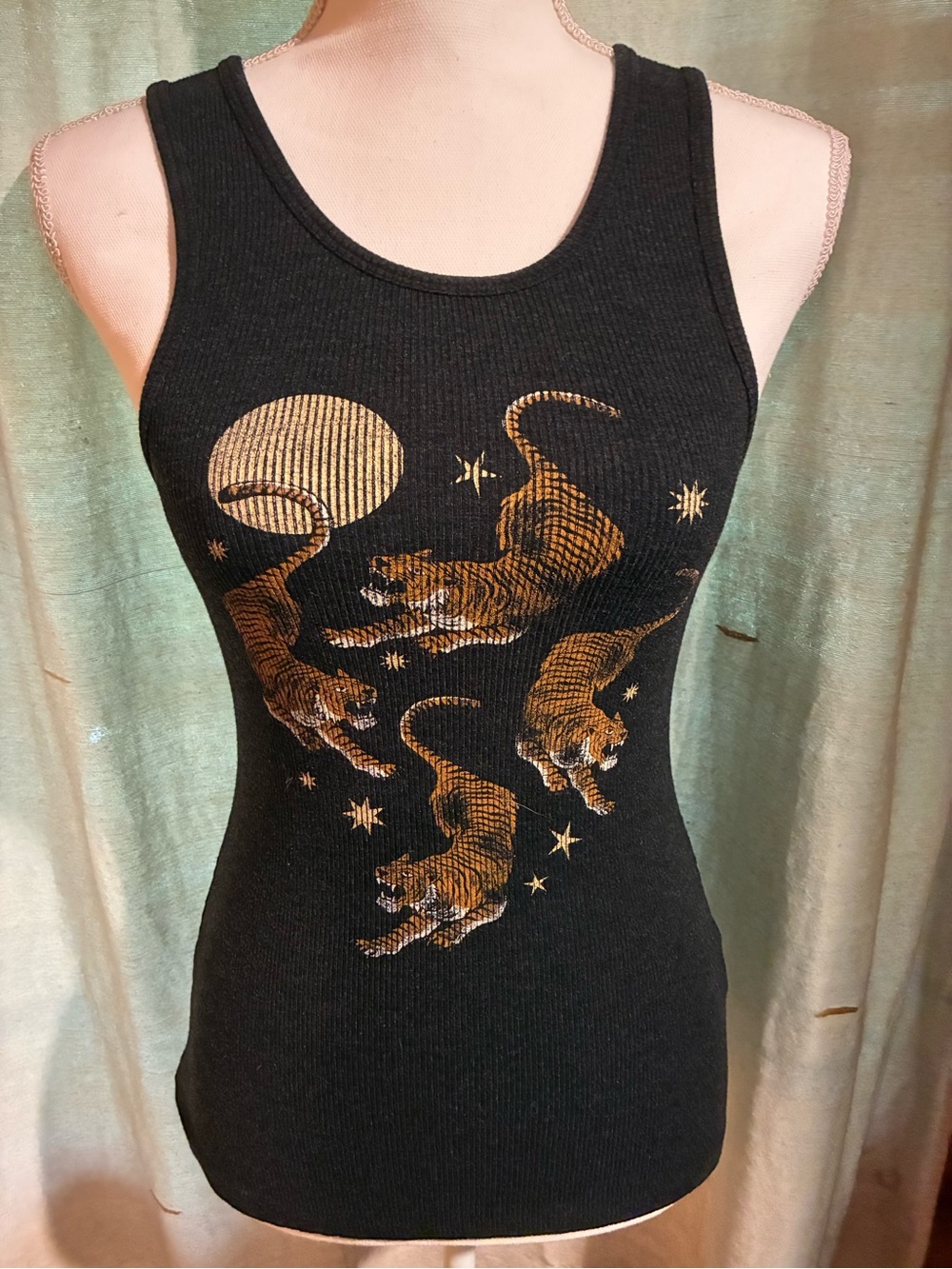Free People Graphic Ribbed Tank Top - Tiger & Celestial Print